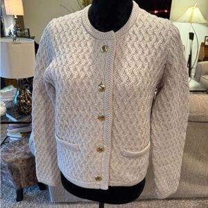 Ann Taylor Basket Weave Cream Sweater with Gold Buttons Size Medium